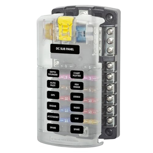 Blue Sea Systems ST Blade Fuse Block, 12 Circuit with Ground and Cover (5026)