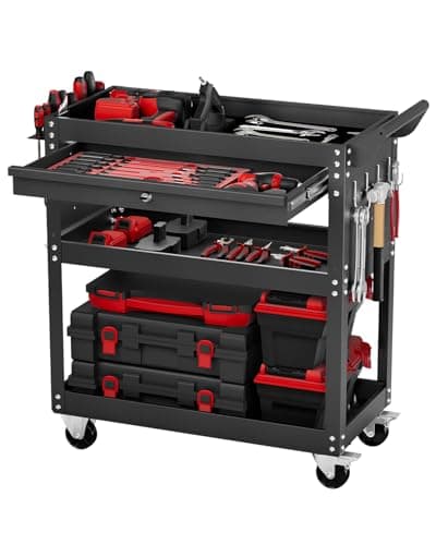 VEVOR 4-Tier Tool Cart with Drawer and Pegboard, 350 lb