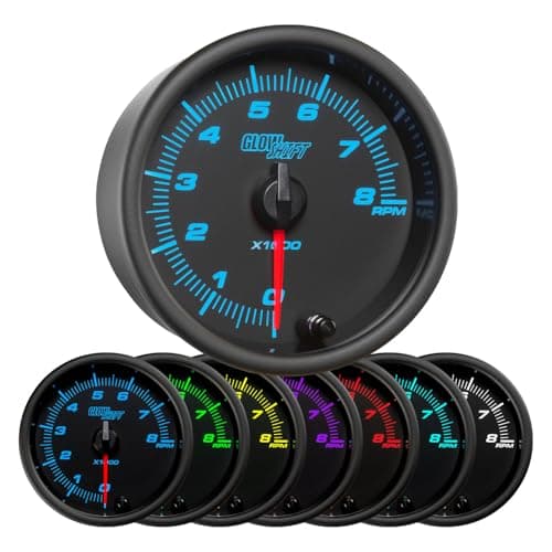GlowShift Black 7 Color 8,000 RPM In-Dash Tachometer, 3-3/8 in