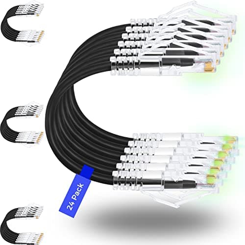 Rapink Slim Cat 6/6a Patch Cable, 2 ft, 28 AWG (24-pack)