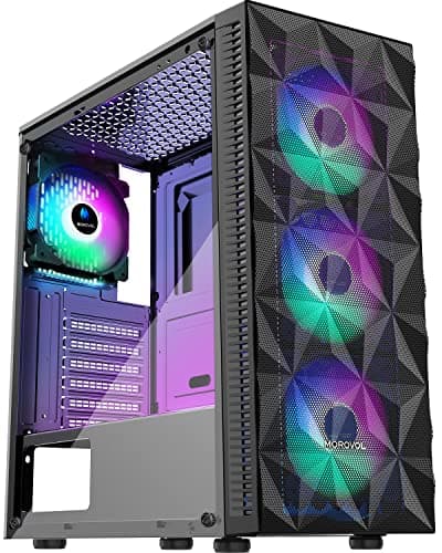 MOROVOL 621 Mid-Tower ATX Case with 4 Pre-Installed RGB Fans
